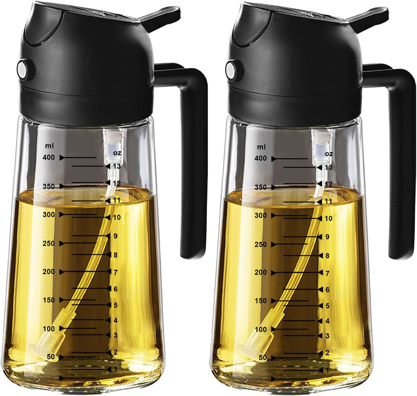 TrendPlain 16oz/470ml Glass Olive Oil Sprayer for Cooking – 2 in 1 Olive Oil Dispenser Bottle for Kitchen Gadgets and Air Fryer Accessories, Salad, BBQ - Black