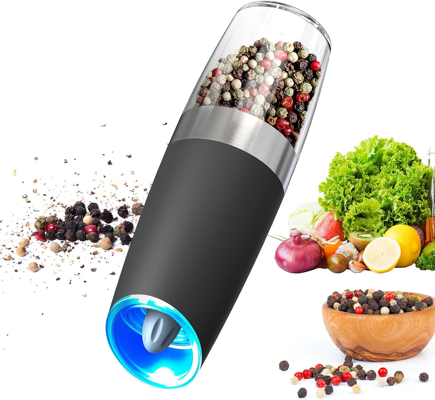 CIRCLE JOY Gravity Electric Salt and Pepper Grinder Set Automatic Salt and Pepper Grinder Set with LED Light, Battery Operated, Adjustable Coarseness, Large Capacity, for Home Kitchen BBQ