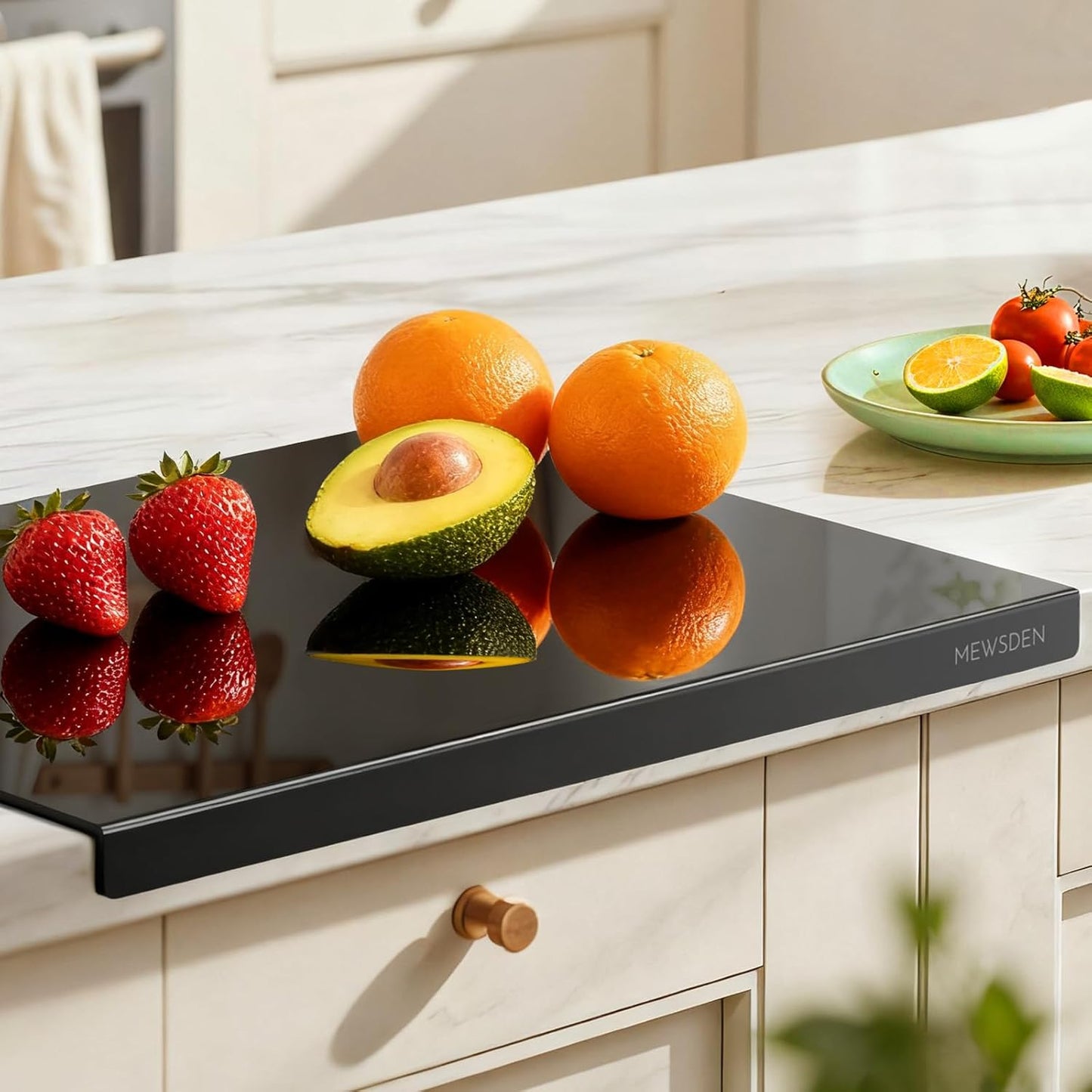 Acrylic Cutting Board with Counter Lip, Clear Cutting Boards for Countertop Protector, Non-Slip Cutting Board for Kitchen Counter, Aesthetic Kitchen Decor Gadgets House Warming Gifts(16.1"x12.5")