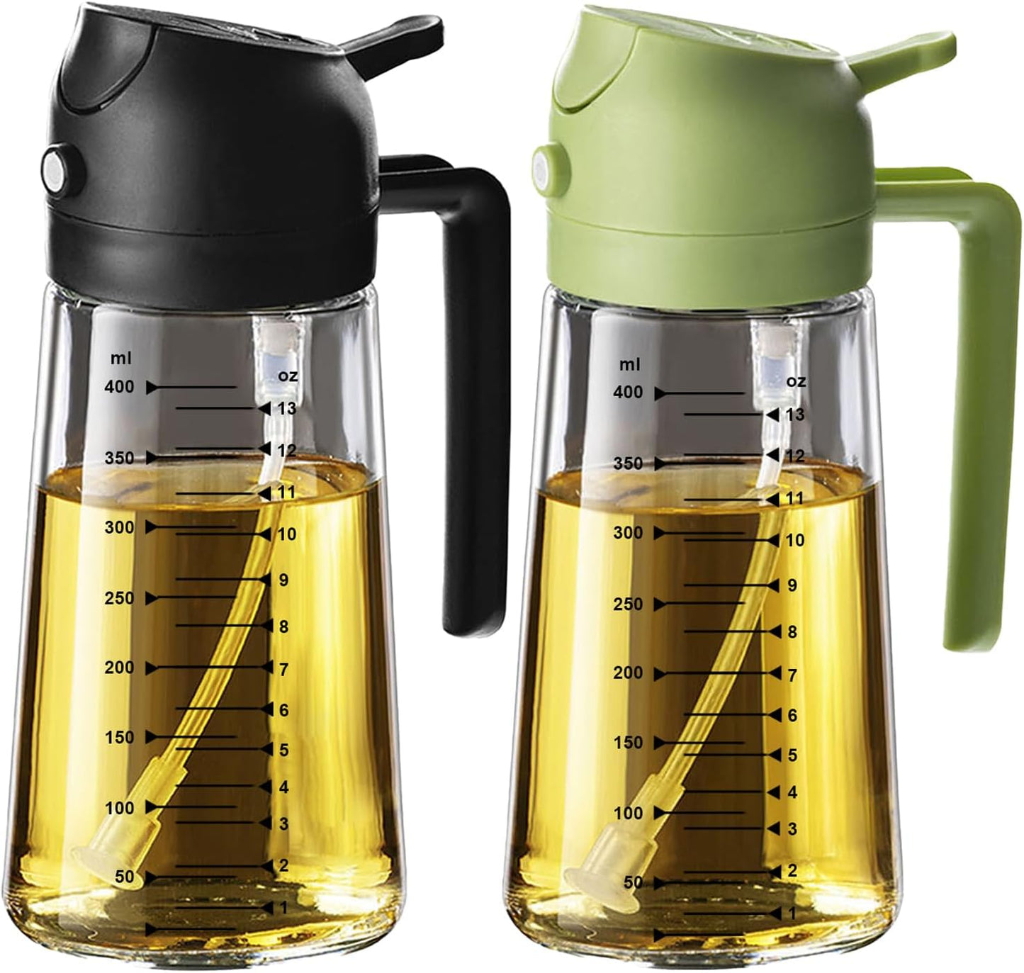 TrendPlain 16oz/470ml Glass Olive Oil Sprayer for Cooking – 2 in 1 Olive Oil Dispenser Bottle for Kitchen Gadgets and Air Fryer Accessories, Salad, BBQ - Black