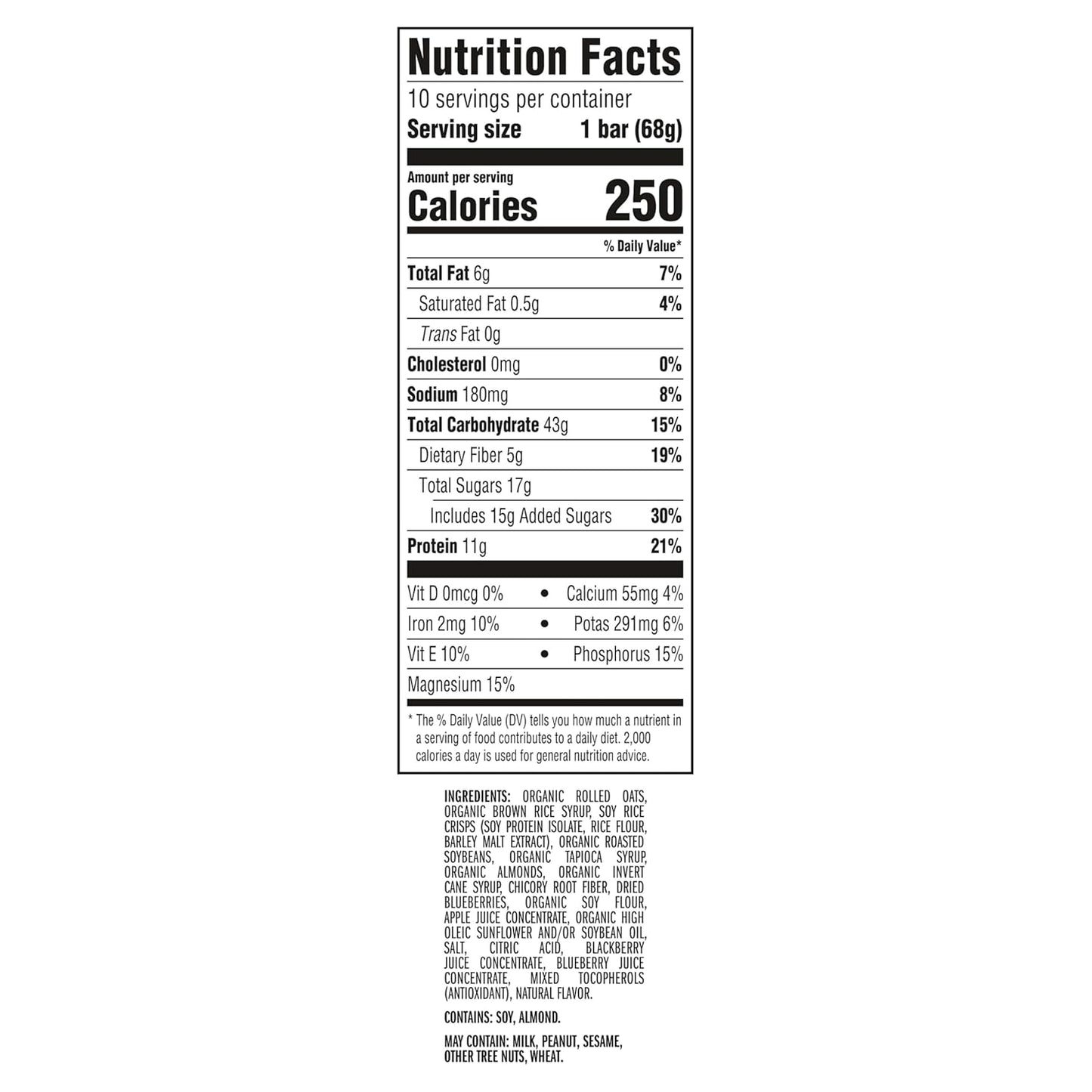 CLIF BAR Energy Protein Bars Blueberry Almond Crisp 10 pack Non-GMO Energy Bars with Organic Oats
