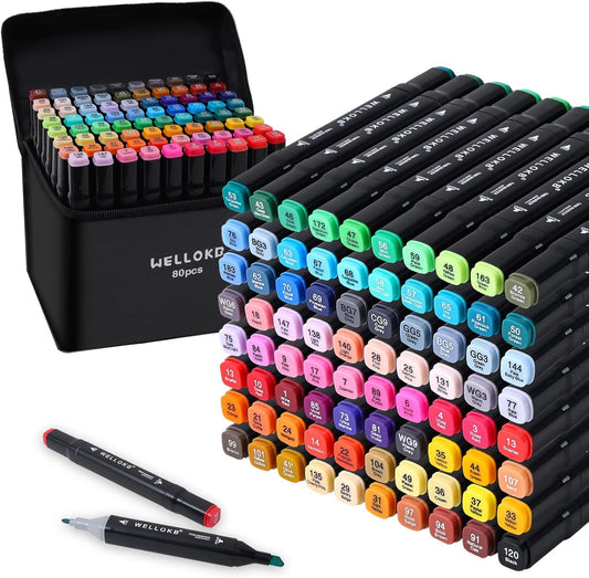 Alcohol Markers, 80 Colors Dual Brush Tip Permanent Art Markers, Coloring Marker, for Book Painting Card Making gift for Adults Kids 8-12