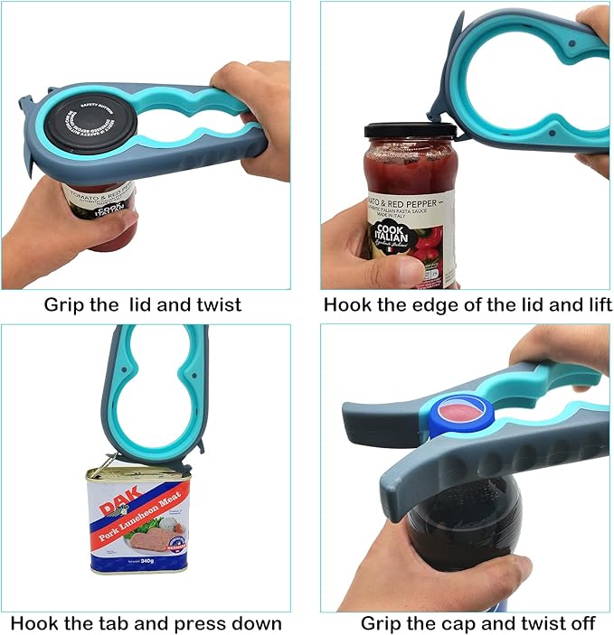 Otstar Jar Opener Bottle Opener and Can Opener for Weak hands, Seniors with Arthritis and Anyone with Low Strength, Mutil Jar Opener Get Lids Off Easily (Blue and Grey)