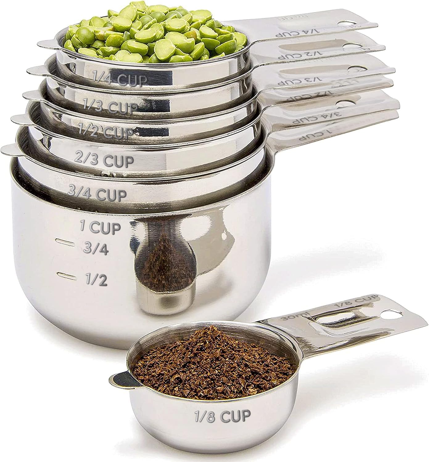 Simply Gourmet Measuring Cups and Spoons Set of 12 – 18/10 Stainless Steel Kitchen Gadgets – Stackable Design with Long Handle Spoons – Fits in Jars – Cooking & Baking Measuring Set for Dry & Liquid