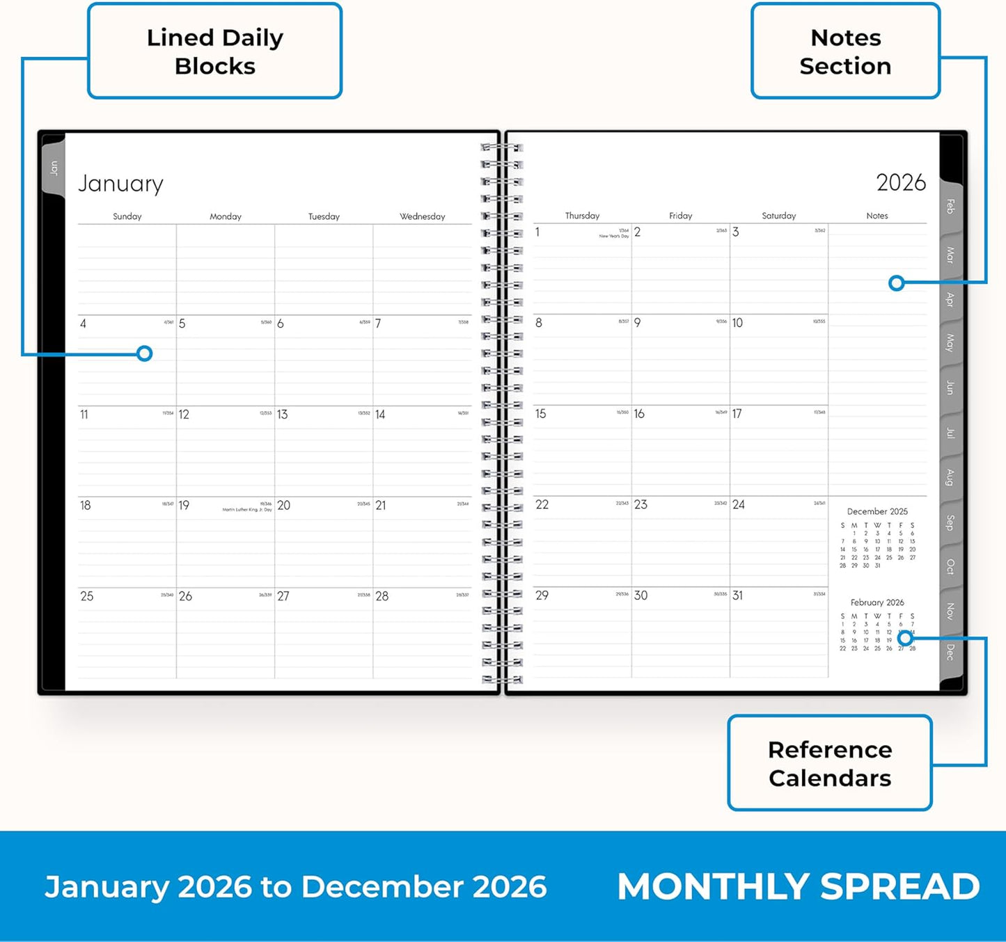 Blue Sky 2026 Weekly and Monthly Planner Calendar, Includes January 2026 - December 2026, 8.5" x 11", Flexible Cover, Wirebound, Laminated Tabs, Storage Pocket, Enterprise
