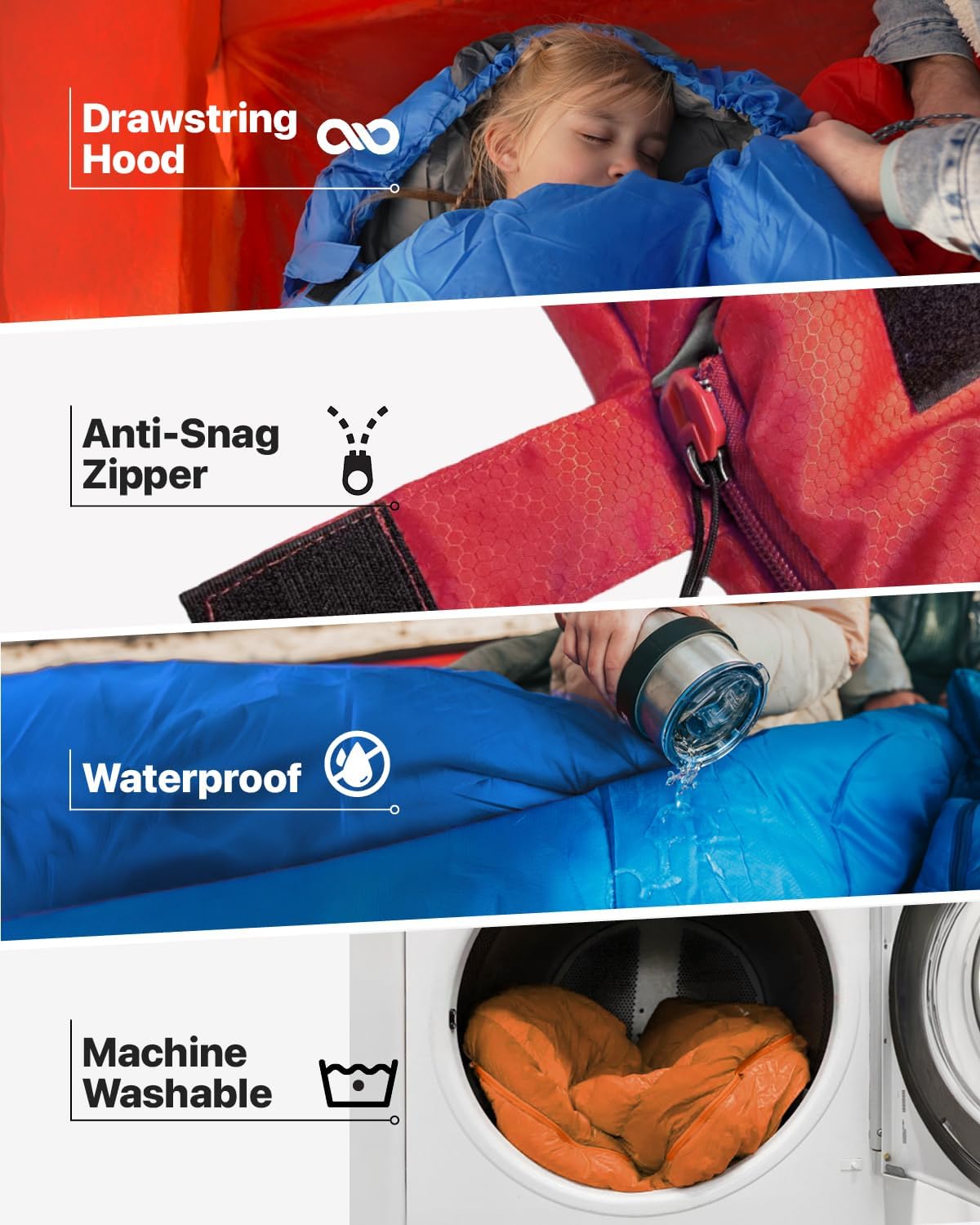 Sleeping Bag for Adults & Kids – Lightweight, Waterproof, Cold Weather Camping Sleeping Bag