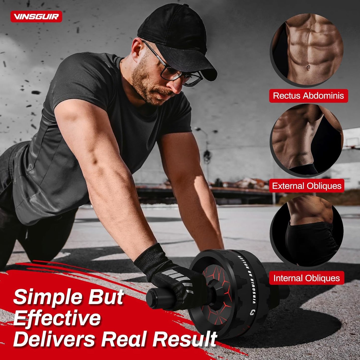 VINSGUIR Ab Roller Wheel, Abs & Core Workout Equipment for Home Gym with Knee Pad Accessories, Abdominal Wheel for Full-body Strength Training