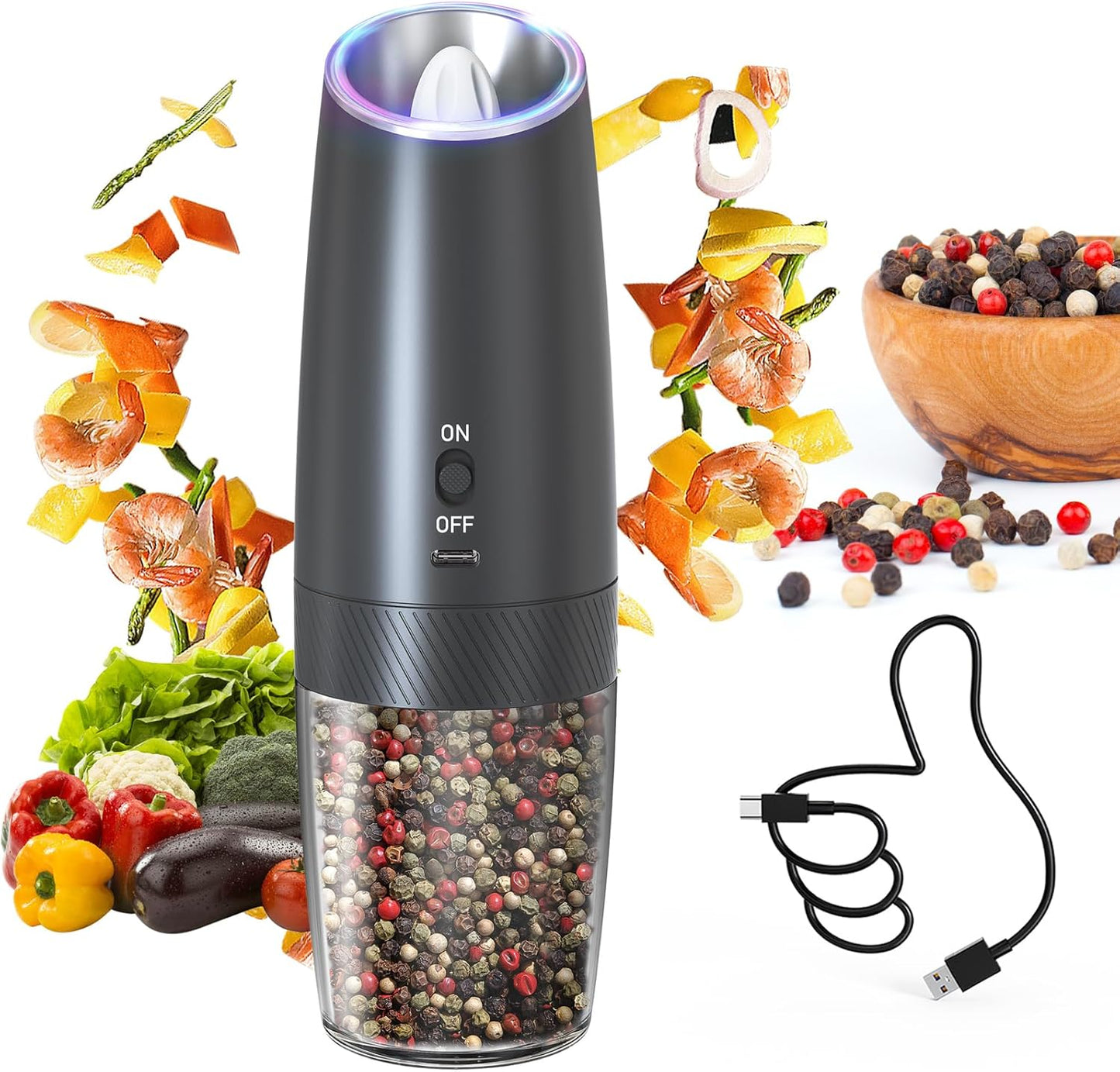 CIRCLE JOY Gravity Electric Salt and Pepper Grinder Set Automatic Salt and Pepper Grinder Set with LED Light, Battery Operated, Adjustable Coarseness, Large Capacity, for Home Kitchen BBQ