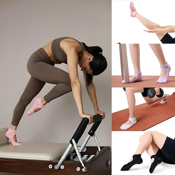 CoolMate Pilates Socks with Grips for Women, Yoga Socks, Crew Non Slip Women for Workout, Barre, Pilates Gifts