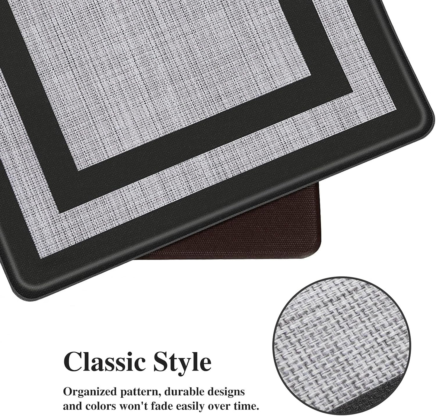 Mattitude Kitchen Mats Set of 2，Cushioned Anti-Fatigue Non-Skid Rug Sets Ergonomic Comfort Standing Mat for Kitchen, Floor, Office, Sink, Laundry, Black and Gray