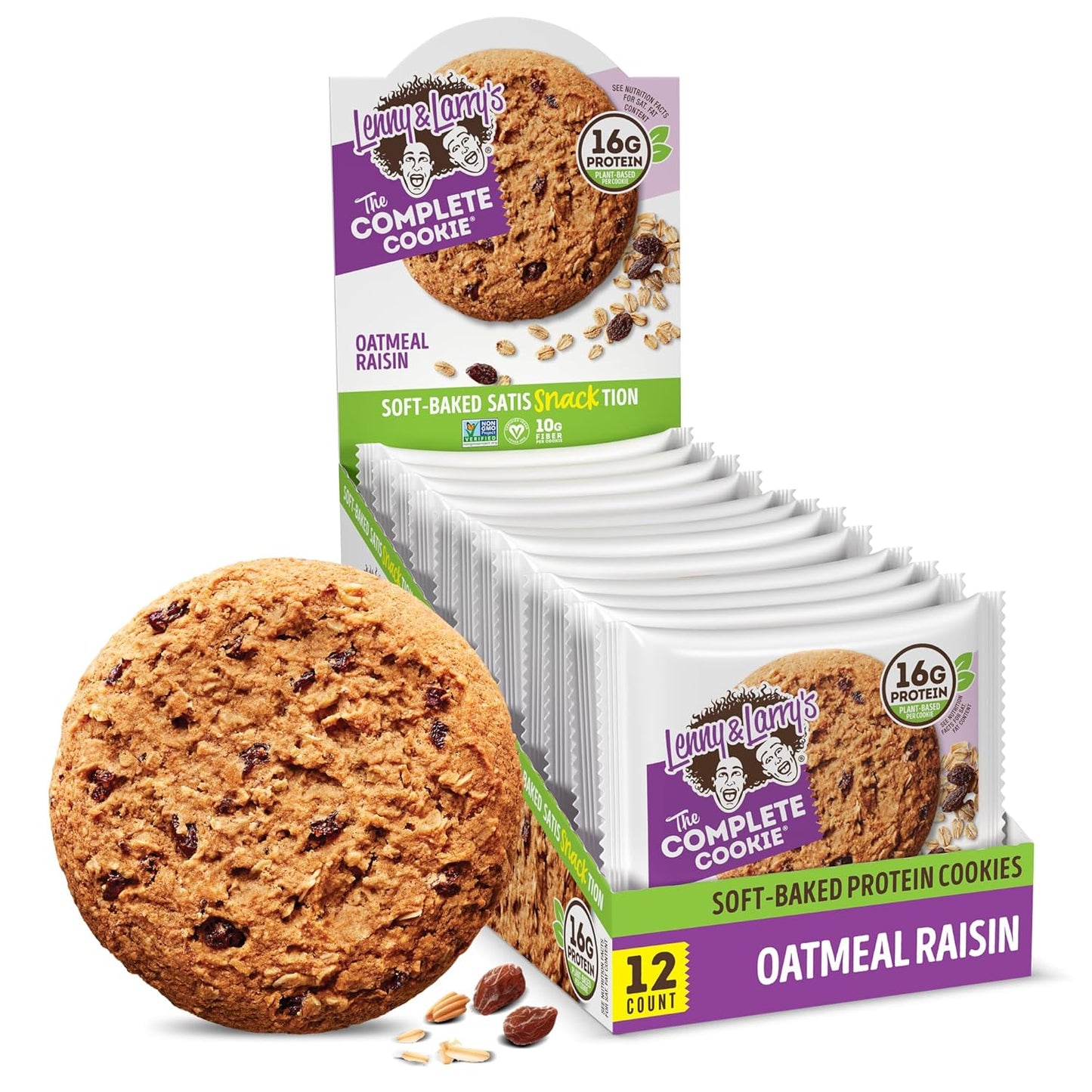 Lenny & Larry's Complete Protein Oatmeal Raisin Cookies, 16g Plant Protein, Vegan, Non-GMO, High Fiber, 4 Ounce, Pack of 12