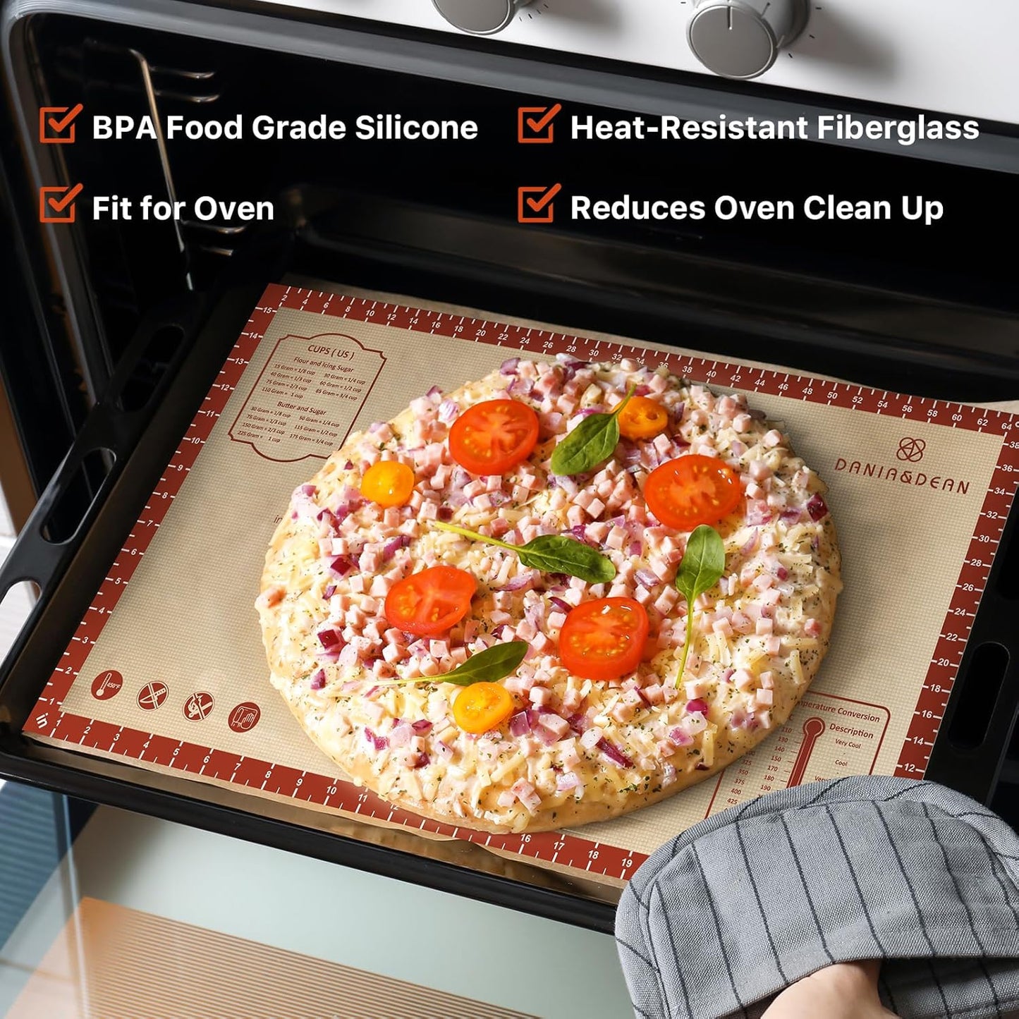 26x16 Inch Extra Thick Silicone Baking Mat with Measurements, Non-slip and Reusable - For Cookies, Bread, Pastry