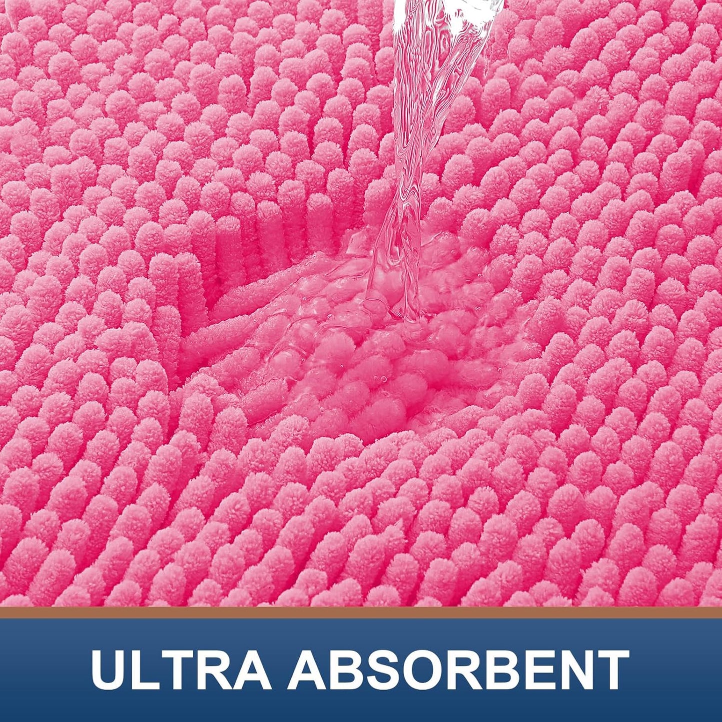 Smiry Luxury Chenille Bathroom Rugs 30x20, Extra Soft and Absorbent Shaggy Bath Mat, Machine Washable, Non-Slip Plush Carpet Runner for Tub, Shower, and Floor, Home Decor Accessories, Hot Pink