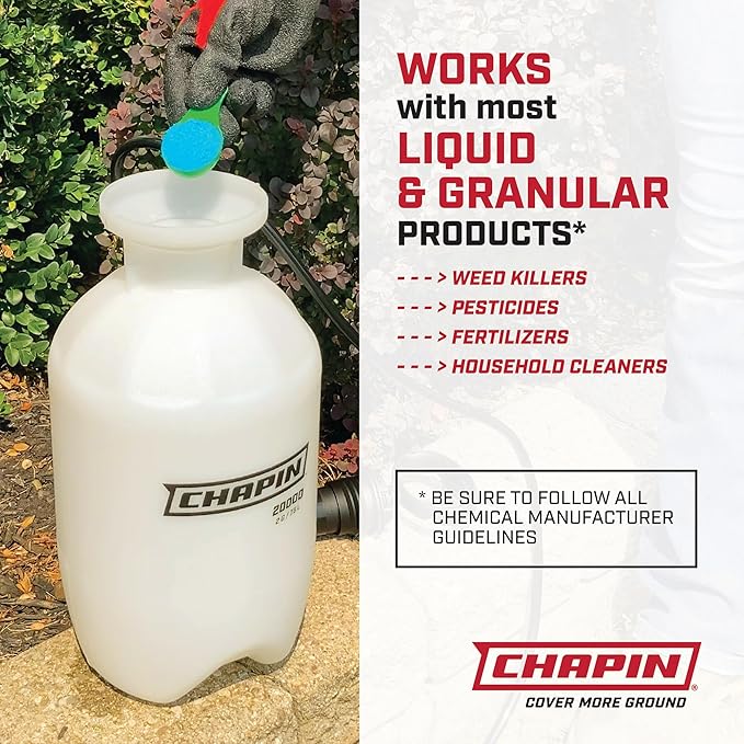 Chapin USA 20004 Pump Sprayer, 1 Gallon, Lawn and Garden, Hand Pressurized, Anti-Clog Filter, Adjustable Spray Nozzle, Spraying Plants, Watering, Weeds, Fertilizer and Pests, Translucent