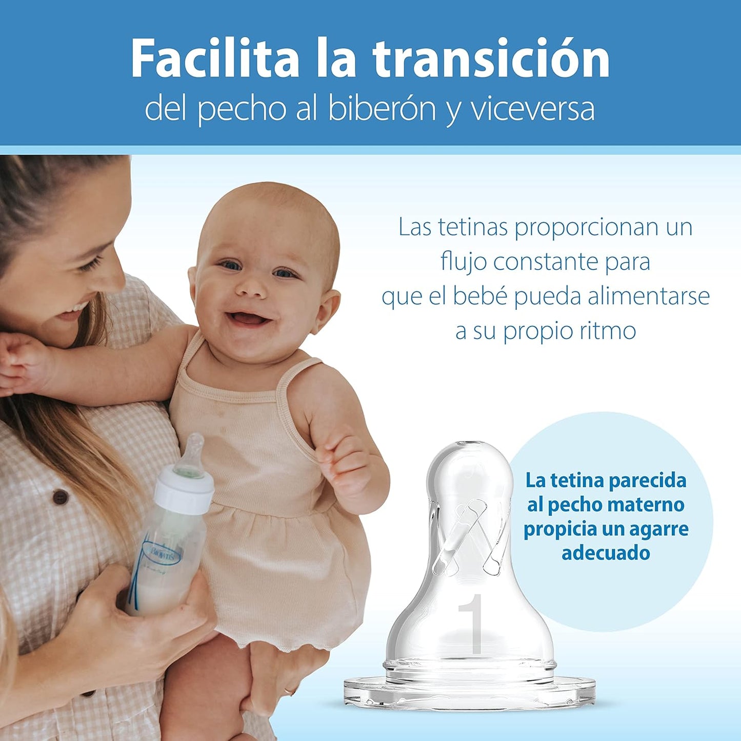Dr. Brown's Natural Flow Anti-Colic Options+ Narrow Baby Bottle, Blue Nature, 8 oz/250 mL, with Level 1 Slow Flow Nipples, 0m+, 4 Pack