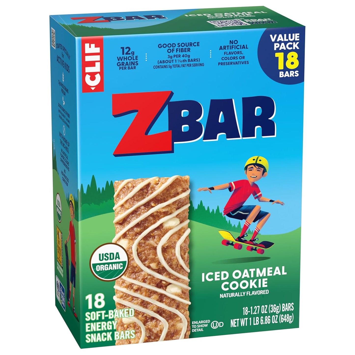 usda organic granola bars zbar soft-baked energy snack bars non-gmo 12g whole grains 18 pack
