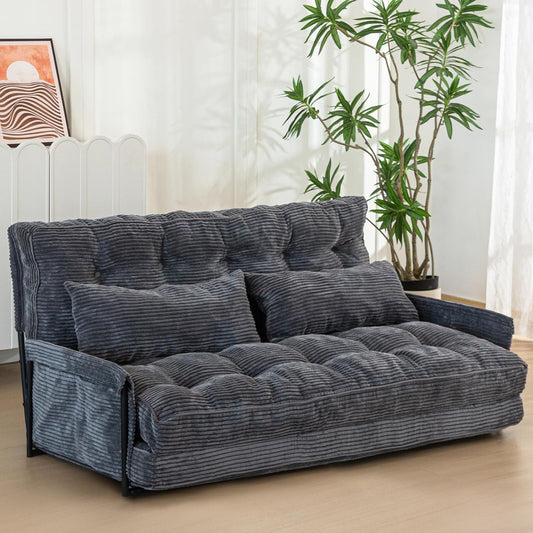 MAXYOYO Adjustable Floor Sofa Couch with 2 Pillows, Multi-Functional Bean Bag Bed, 5-Position Foldable Lazy Sofa Sleeper Bed with Armrest, Versatile Floor Seating for Reading, Dark Grey, Double