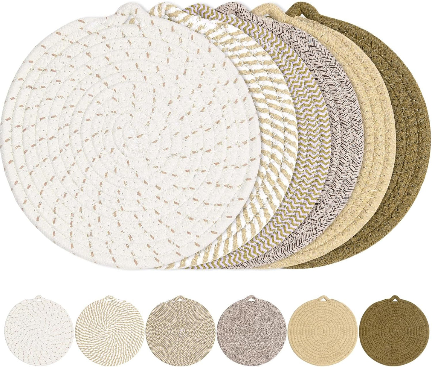 7" Trivets for Hot Dishes, 6 Pack Hot Pads for Kitchen Counter & Dining Table, Heat Resistant | Scratches | Stains Cotton Trivets for Hot Pots and Pans