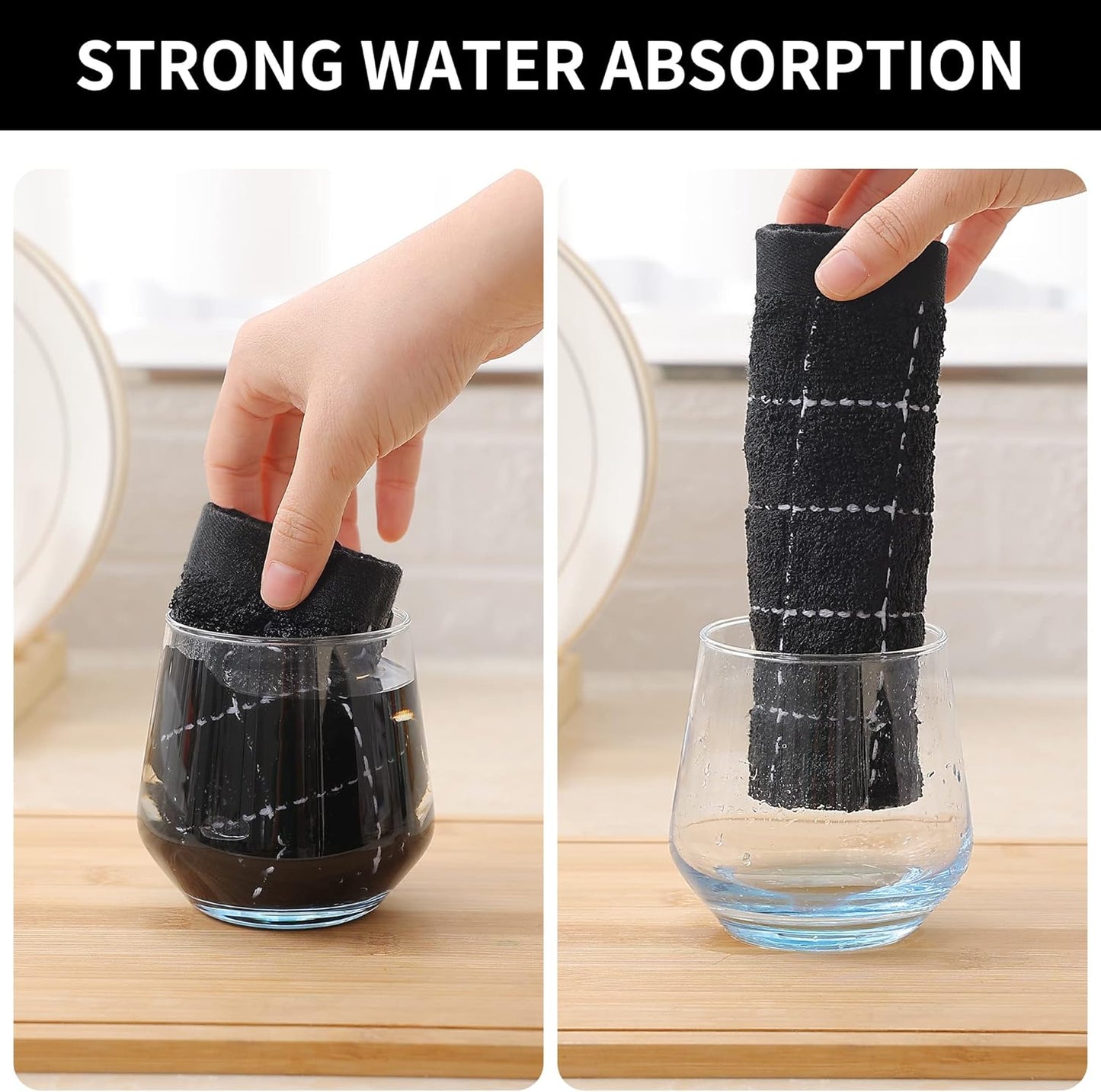 Homaxy 100% Cotton Terry Kitchen Towels(Black, 13 x 28 inches), Checkered Designed, Soft and Super Absorbent Dish Towels, 4 Pack | 100% Cotton Terry, Black, 13 x 28 inches, Checkered Designed, 4 Pack