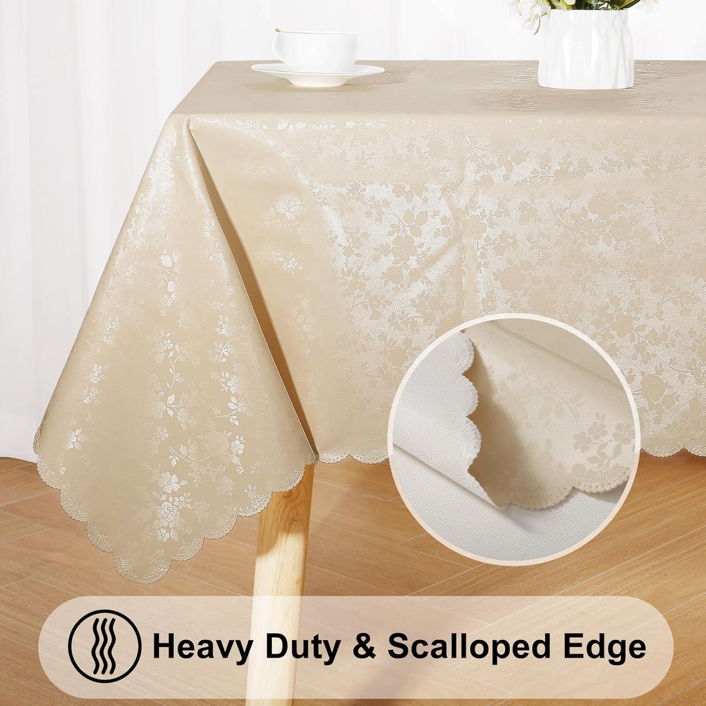 Smiry Rectangle Table Cloth, Waterproof Heavy Duty Vinyl Tablecloths, Wipeable Washable Table Cover for Kitchen and Dining Room (Beige, 60" X 84")
