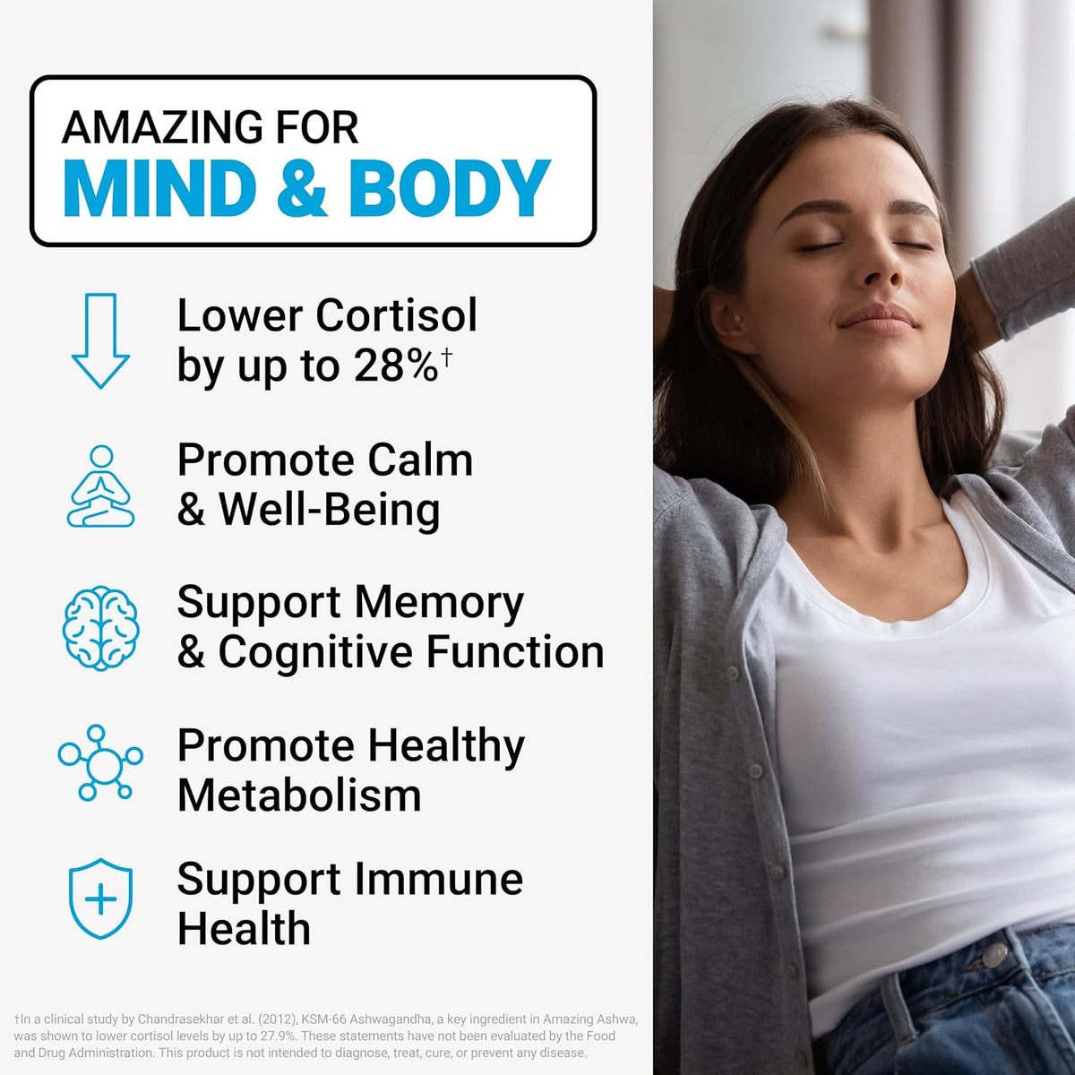 Force Factor Amazing Ashwa Ashwagandha Supplement for Stress Relief and Immune Support