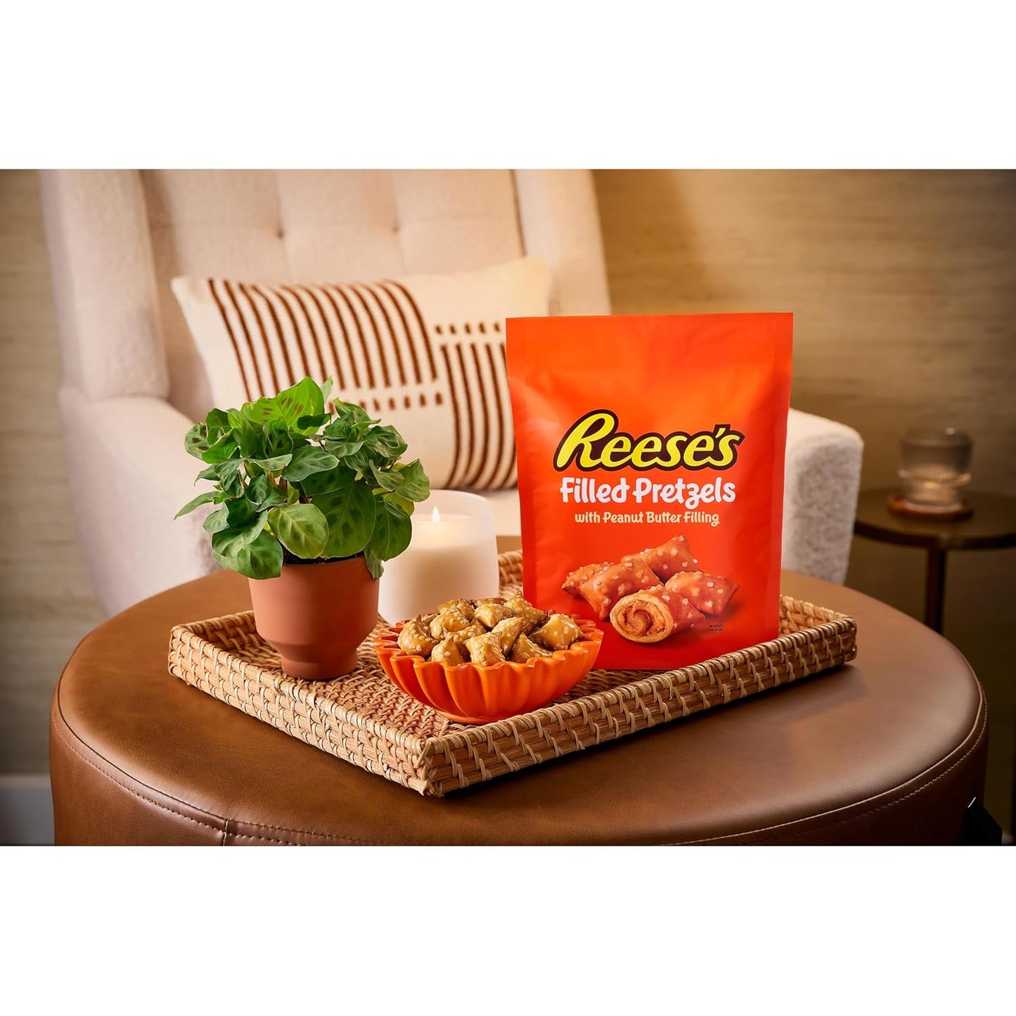 reeses peanut butter filled pretzels, crunchy pretzel nuggets, 18oz jar, sweet and salty snack