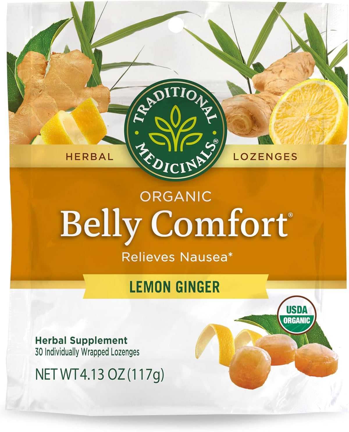 Traditional Medicinals Organic Belly Comfort Lozenges Lemon Ginger