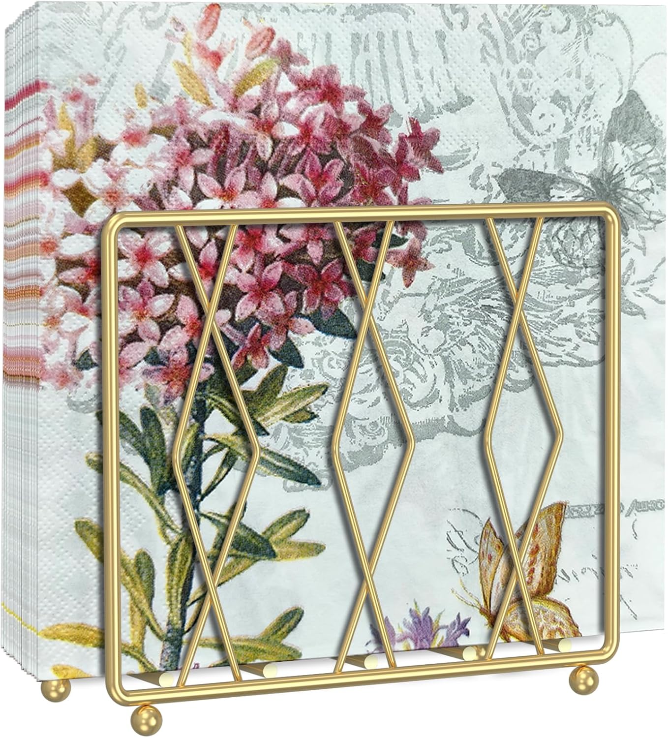 Napkin Holder for Table, Modern Metal Napkin Holders for Paper Napkins & Kitchen Dining & Countertops, Cocktail Upright Napkin Holder Dispenser Suitable for All Room Decors (Small, Gold)