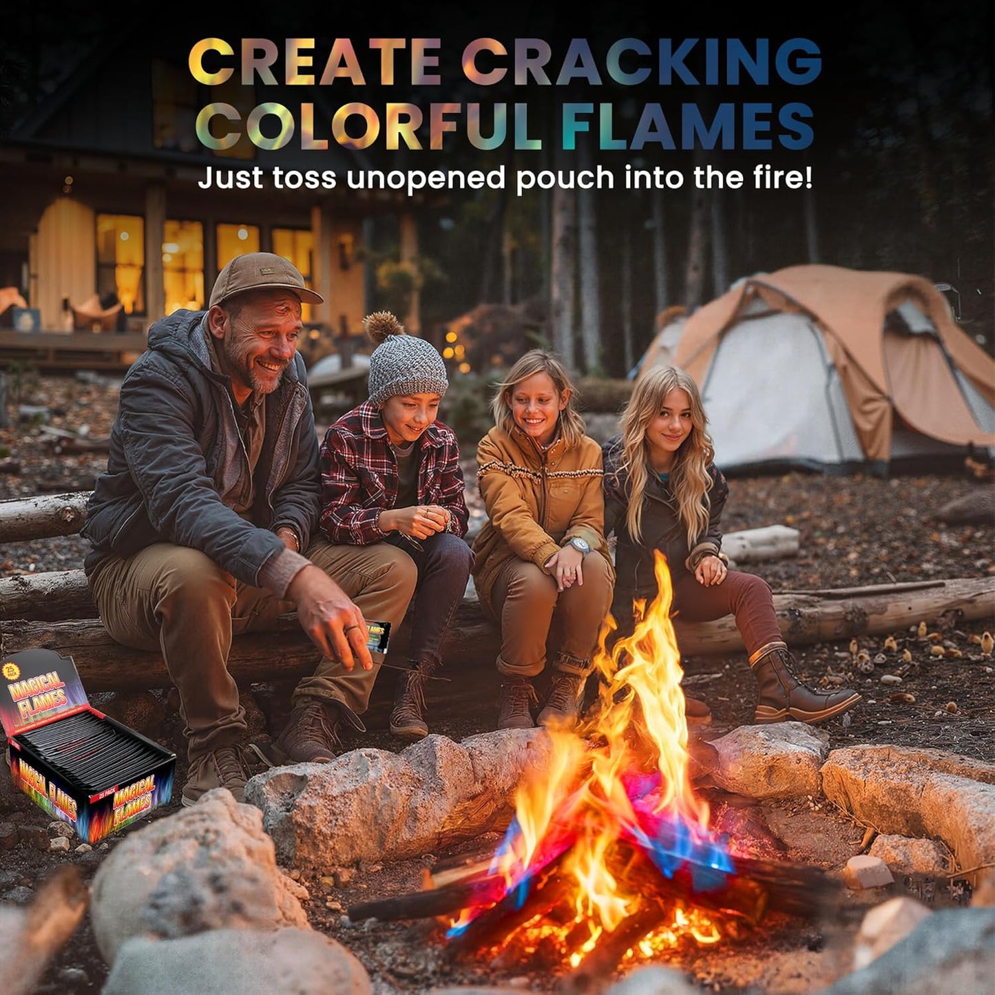 Magical Flames Fire Color Changing Packets Fire Pit (25 Pack), Fire Color Packets for Camping Essentials, Campfire, Bonfire & Fireplaces, Campfire Accessories