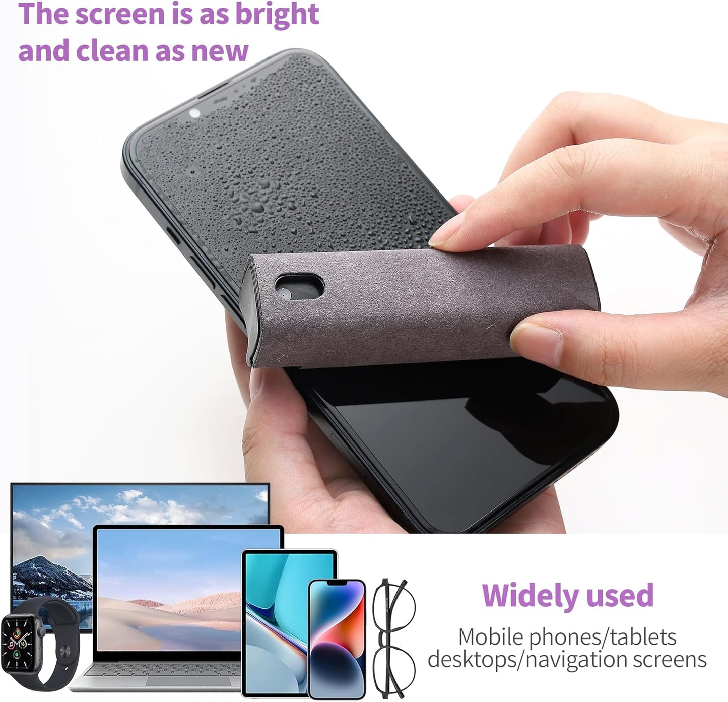 Touchscreen Screen Cleaner Kit 2 Pcs, Phone, Tablet and Car Screen Cleaner, Two in One Spray and Microfiber Cloth(Grey&Pink)