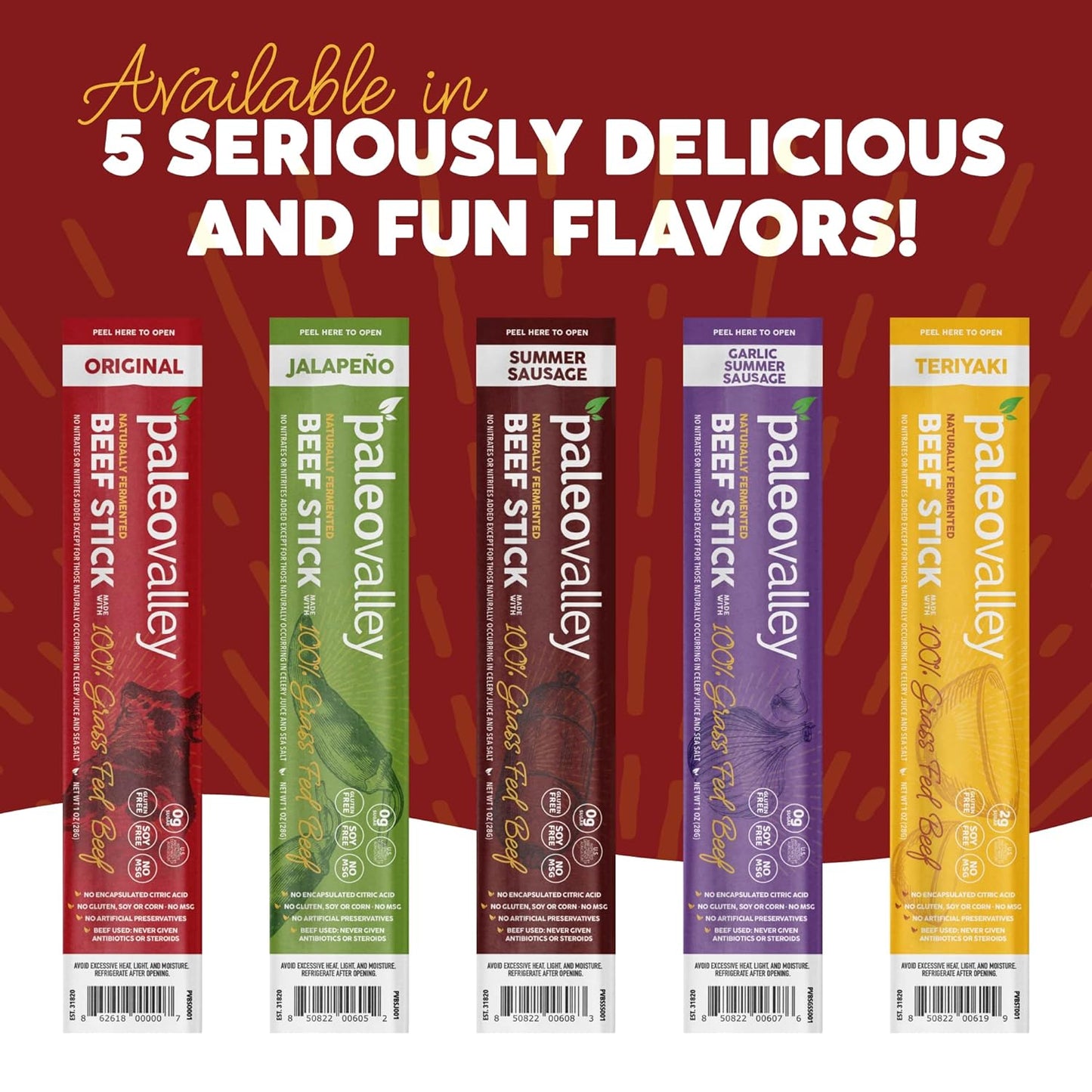 paleovalley 100% grass fed original beef sticks - delicious gluten free snack - keto friendly paleo protein