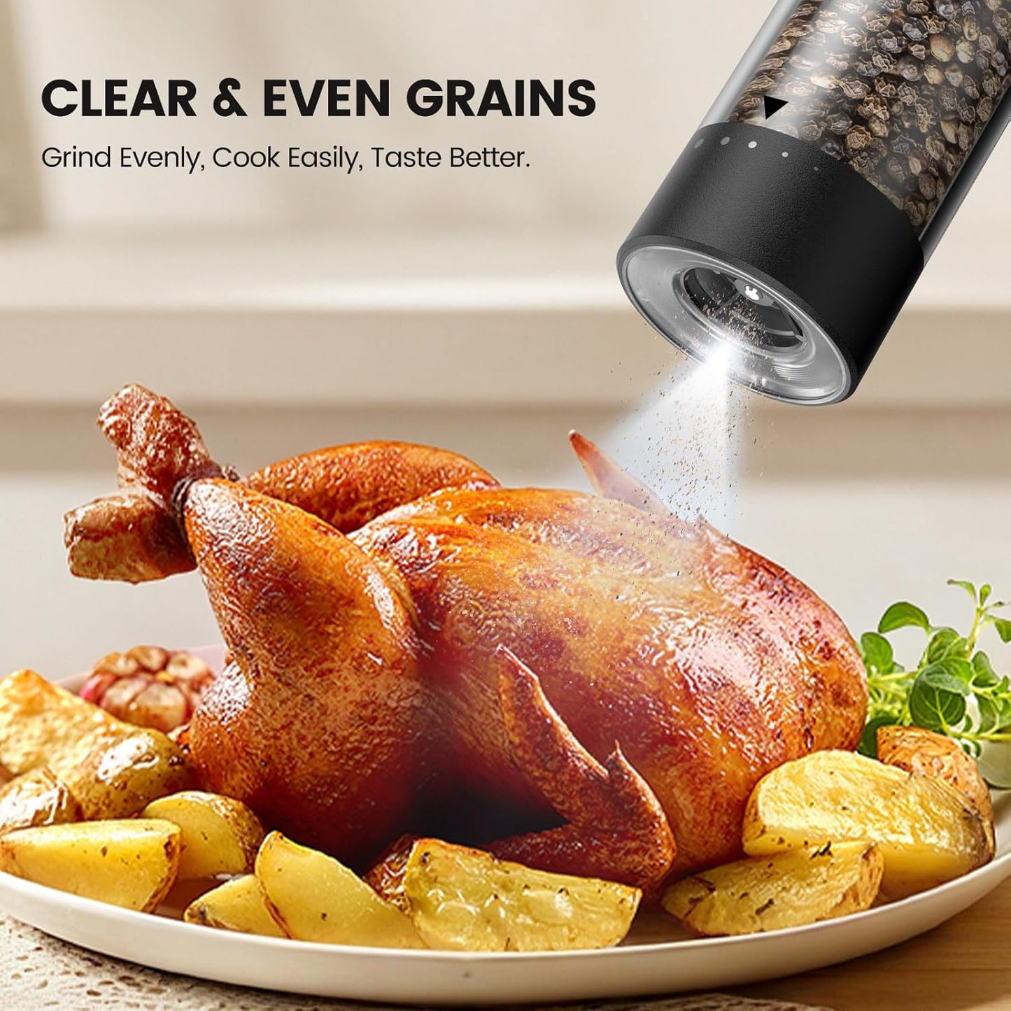 Electric Salt and Pepper Grinder Set - Rechargeable Automatic Salt and Pepper Shakers, Kitchen Appliances with External Adjustable Coarseness, Larger Hopper for Christmas Gifts(2 Pack,Black/Black)