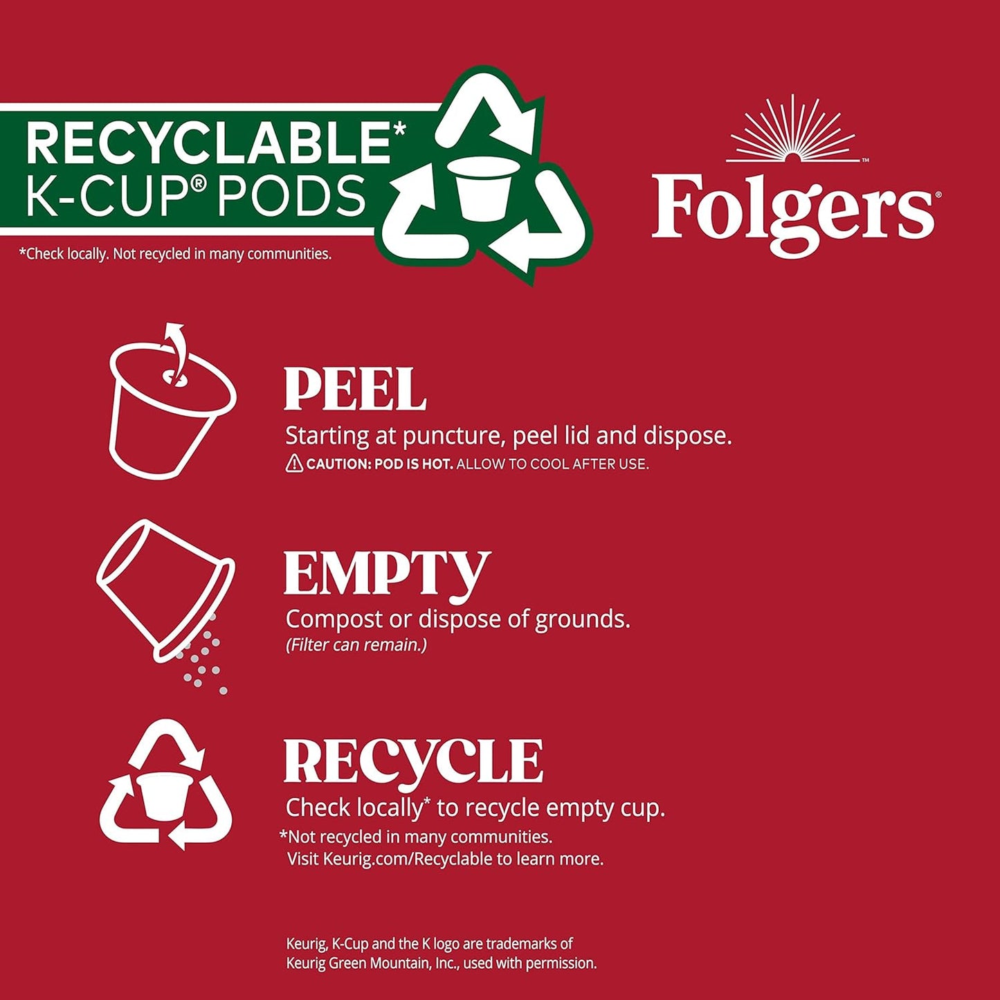 Folgers Classic Roast, Medium Roast Coffee, Keurig K-Cup Pods, 12 Count Boxes (Pack of 6)