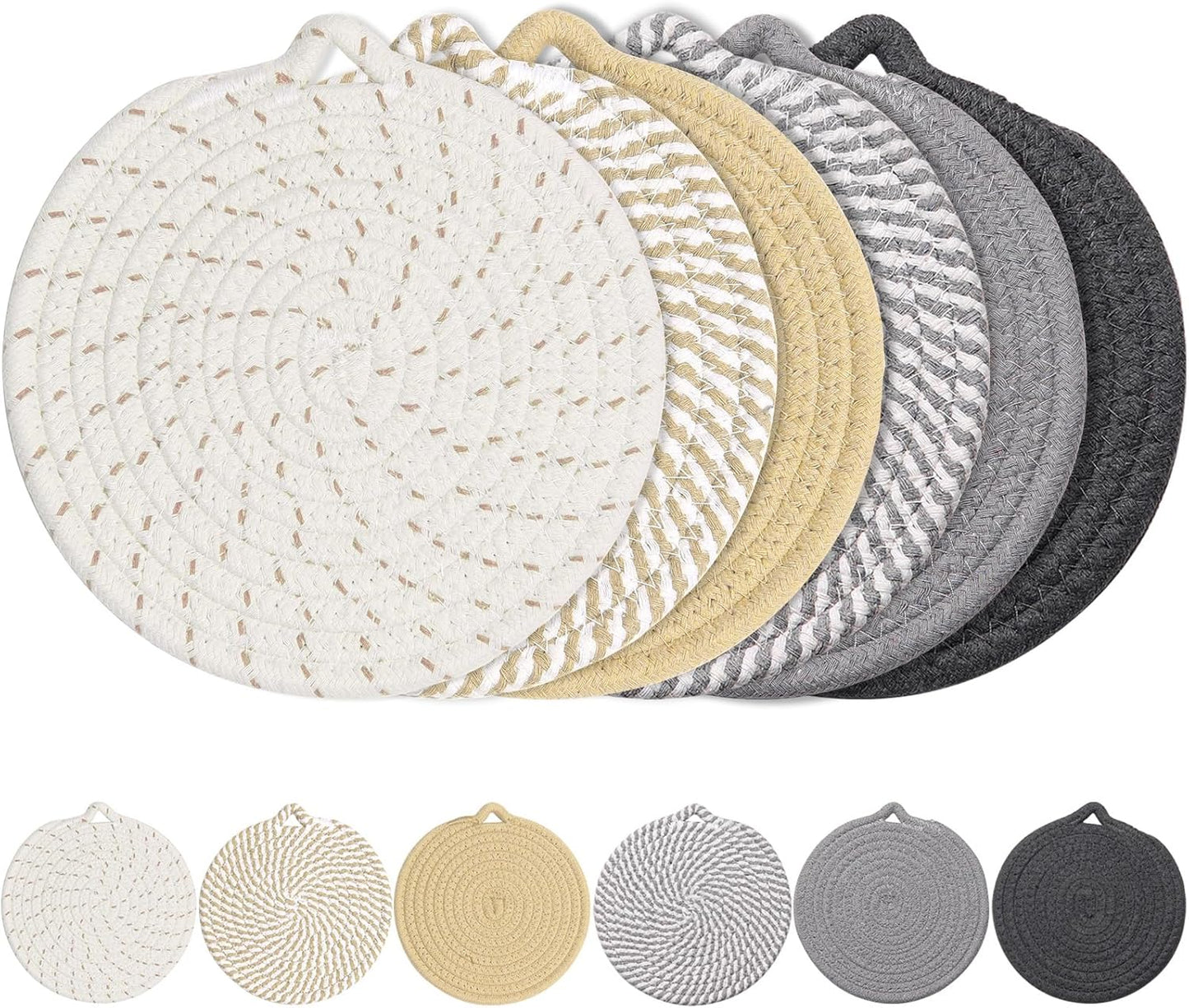 7" Trivets for Hot Dishes, 6 Pack Hot Pads for Kitchen Counter & Dining Table, Heat Resistant | Scratches | Stains Cotton Trivets for Hot Pots and Pans