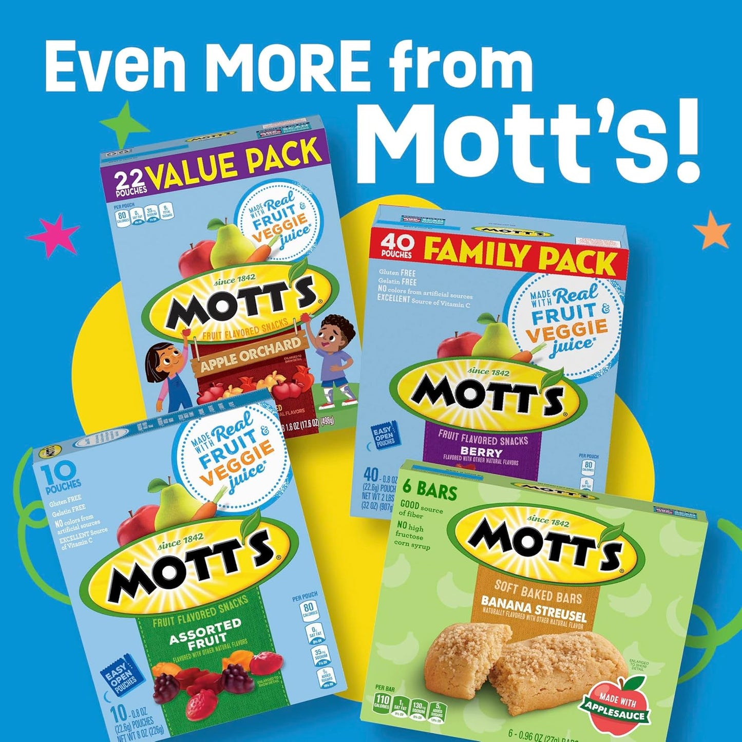 Mott's assorted fruit flavored snacks, gluten-free, family pack, 40-count, 32 oz
