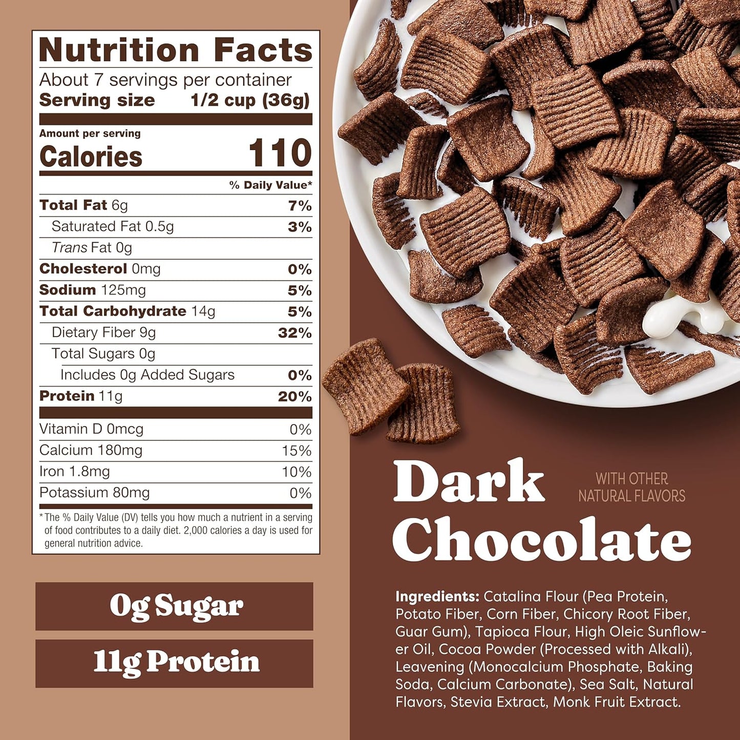 Catalina Crunch Protein Cereal - Sugar Free Breakfast Cereal with 11g of Protein - Gluten Free - Dark Chocolate - 9 oz. Bag (Pack of 1)