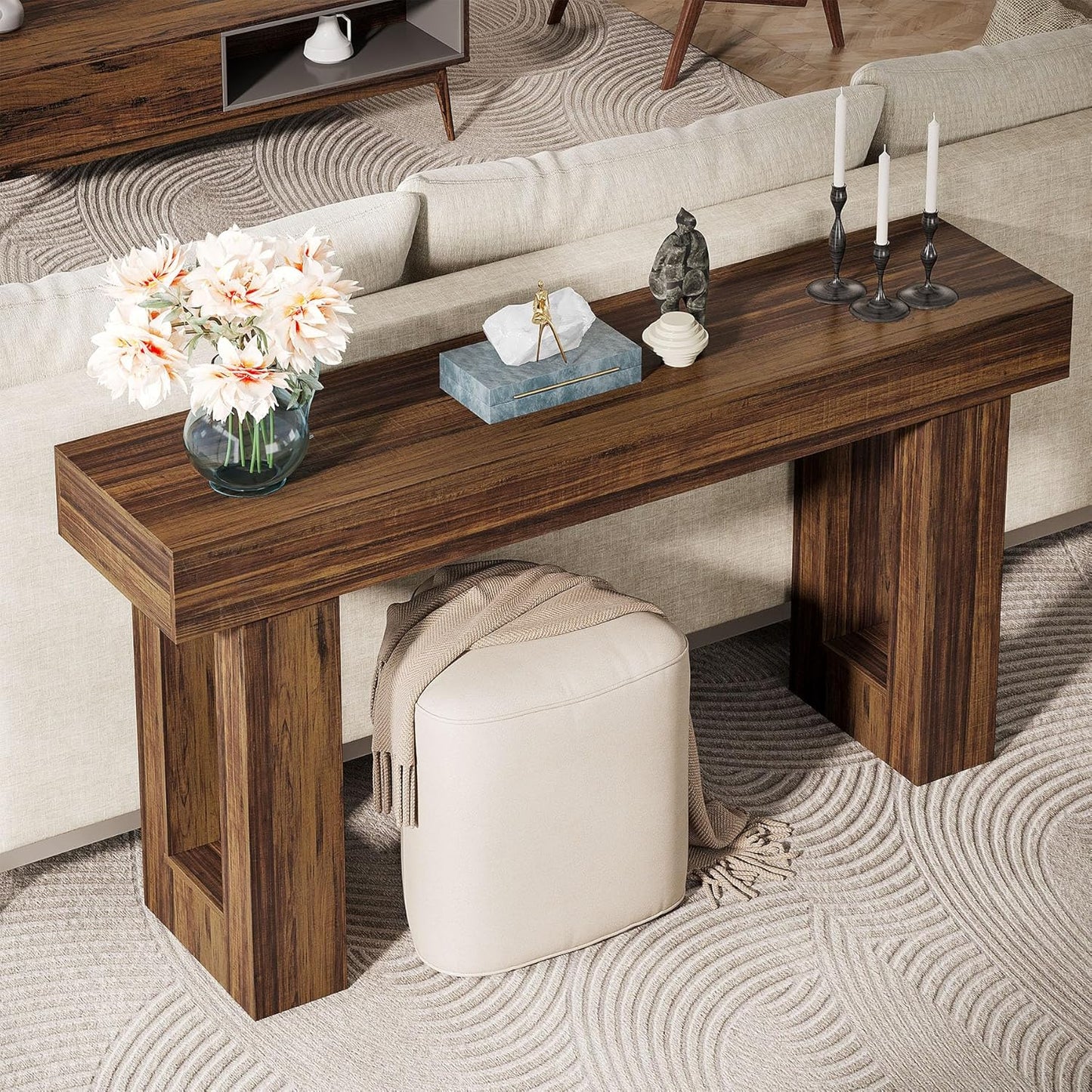 Tribesigns 63-Inch Long Console Table, Wooden Rectangular Sofa Table Behind The Couch, Farmhouse Entryway Table for Entrance, Hallway, Living Room (Rustic Brown)