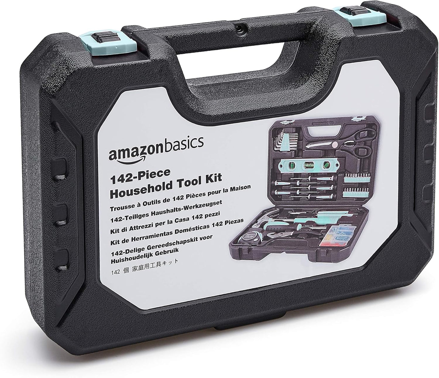 Basics Household Tool Kit With Storage Case, 142 Piece, Turquoise, 13.39 x 9.25 x 2.95 inch