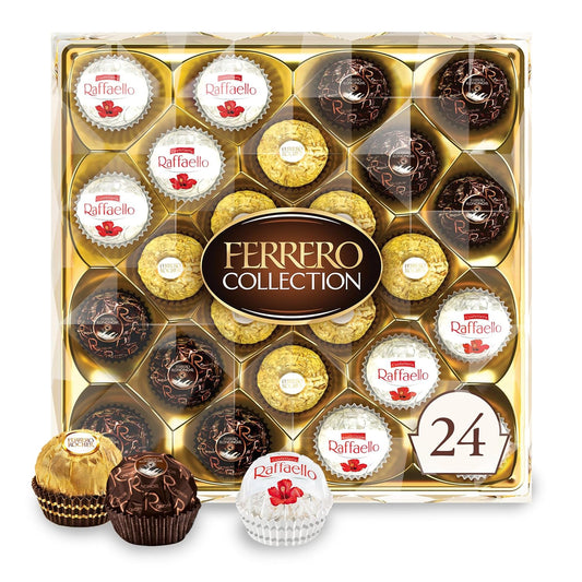 Ferrero Collection gourmet gift box, 24 assorted confections with hazelnut, dark chocolate and coconut, 9.1 oz